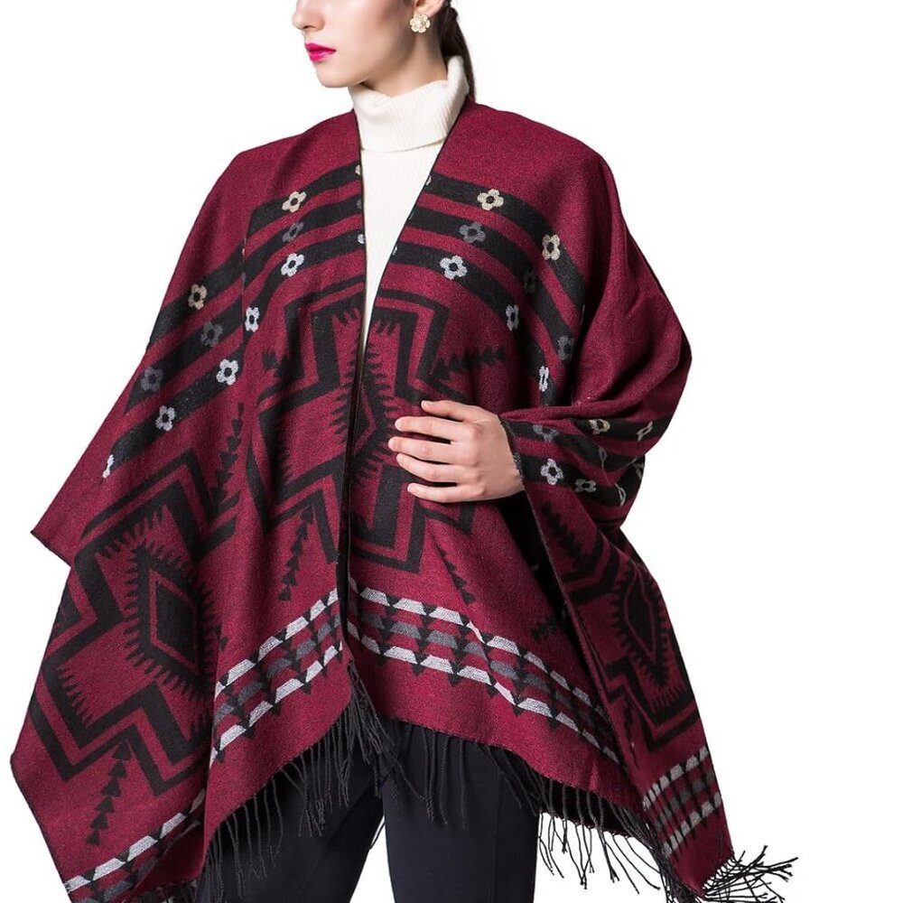 Women's Shawl Wraps Open Front Poncho Cape Oversized Sweaters Casual Cardigan Sh - Picture 2 of 7